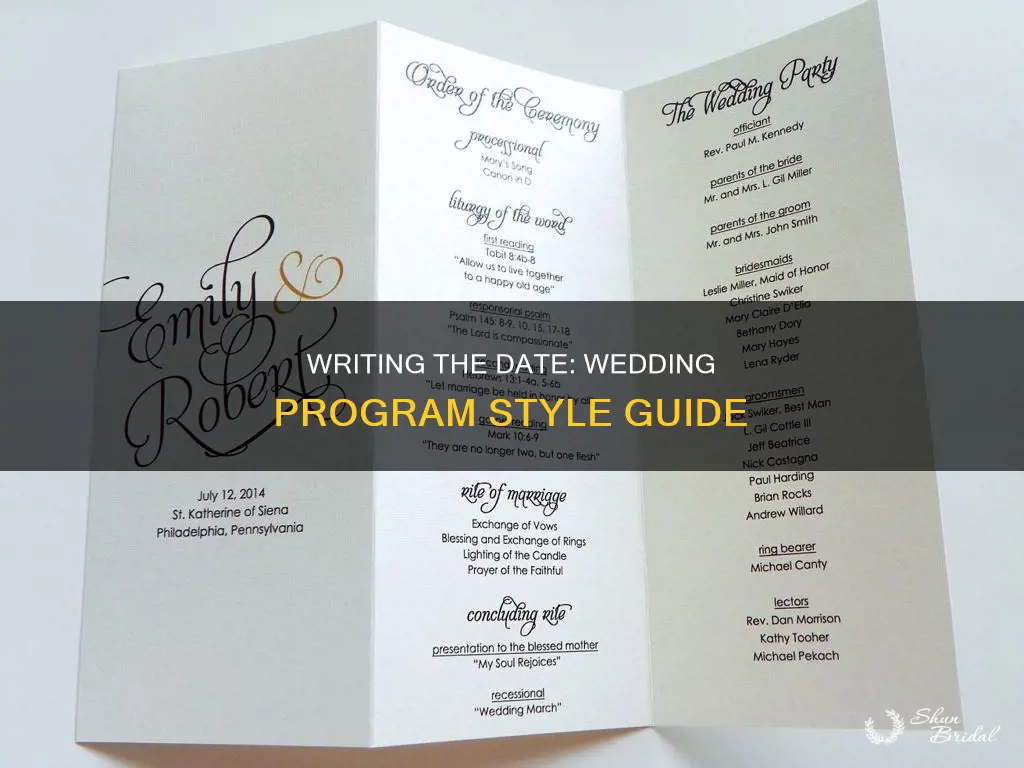 how to write date on wedding program