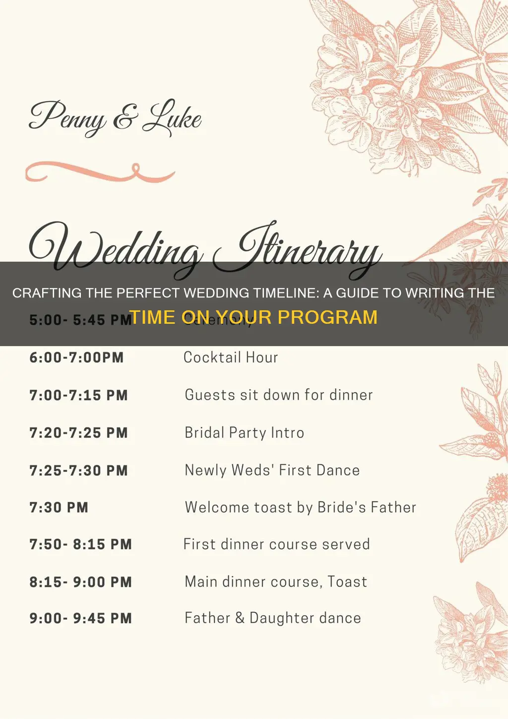 how to write the time on a wedding program