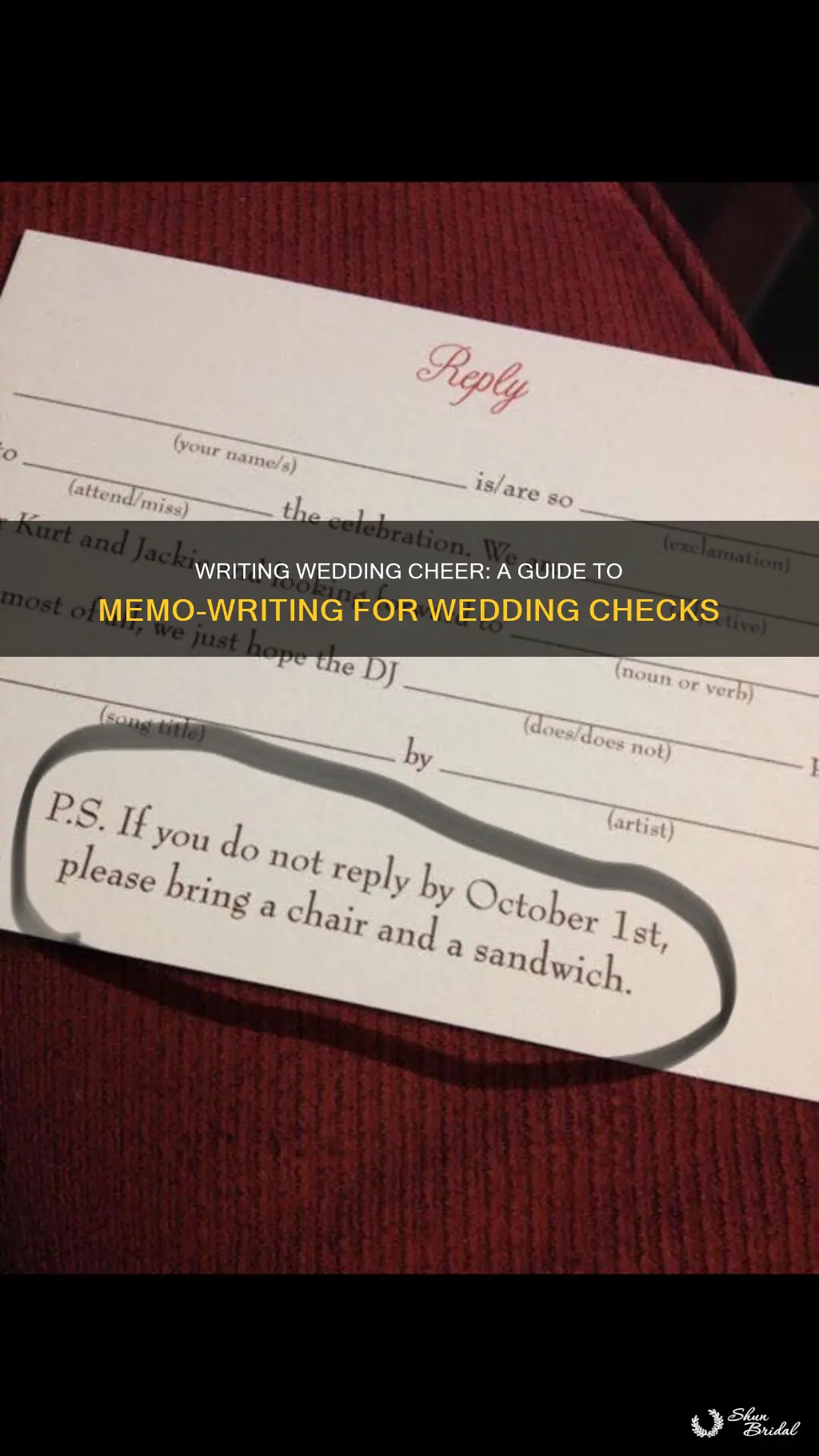 how to write wedding check memo