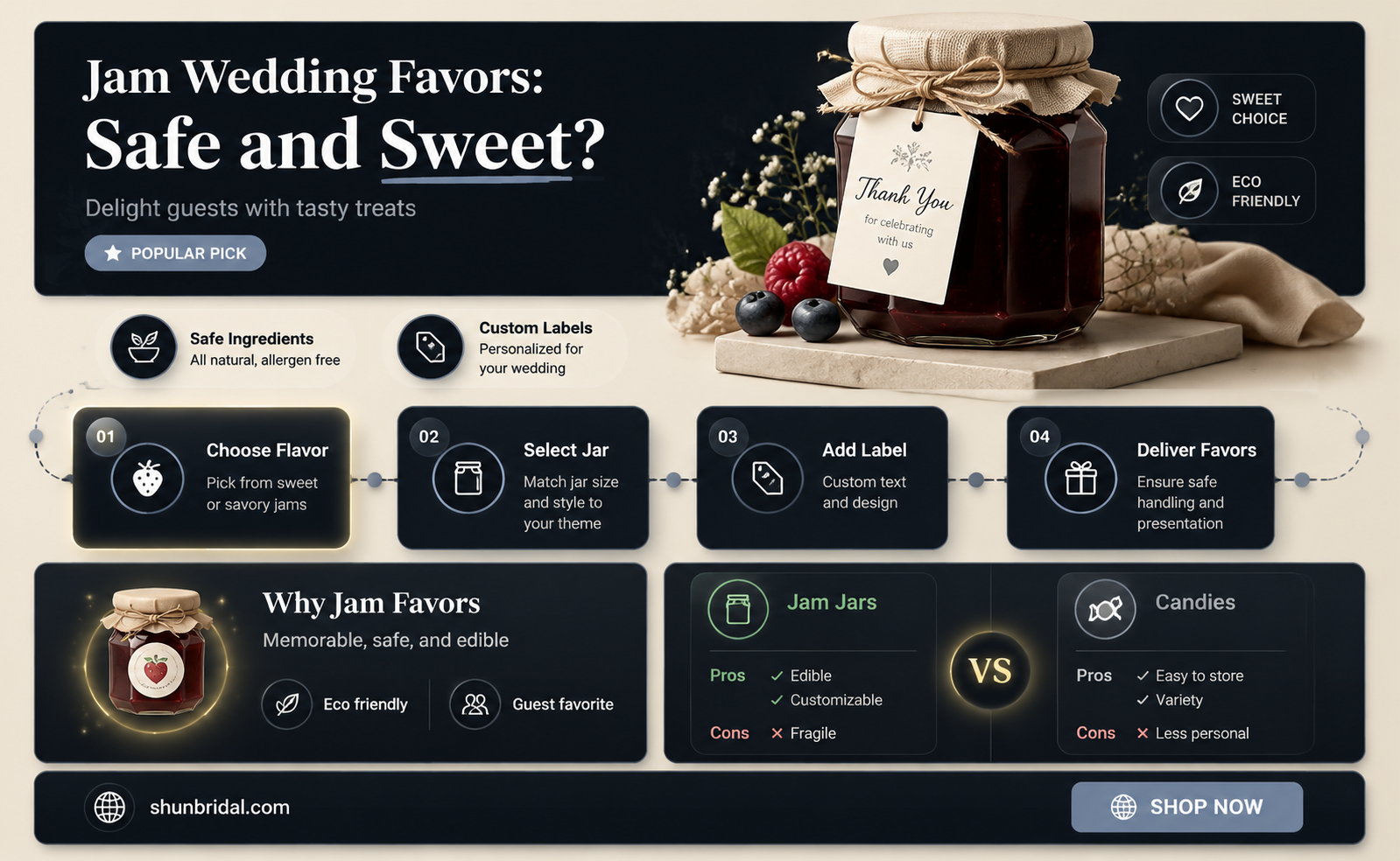 are mini jam wedding favors safe