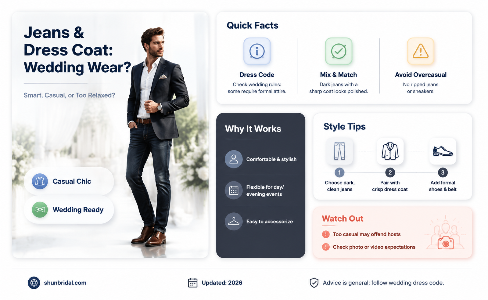 are jeans and a dress coat ok for wedding