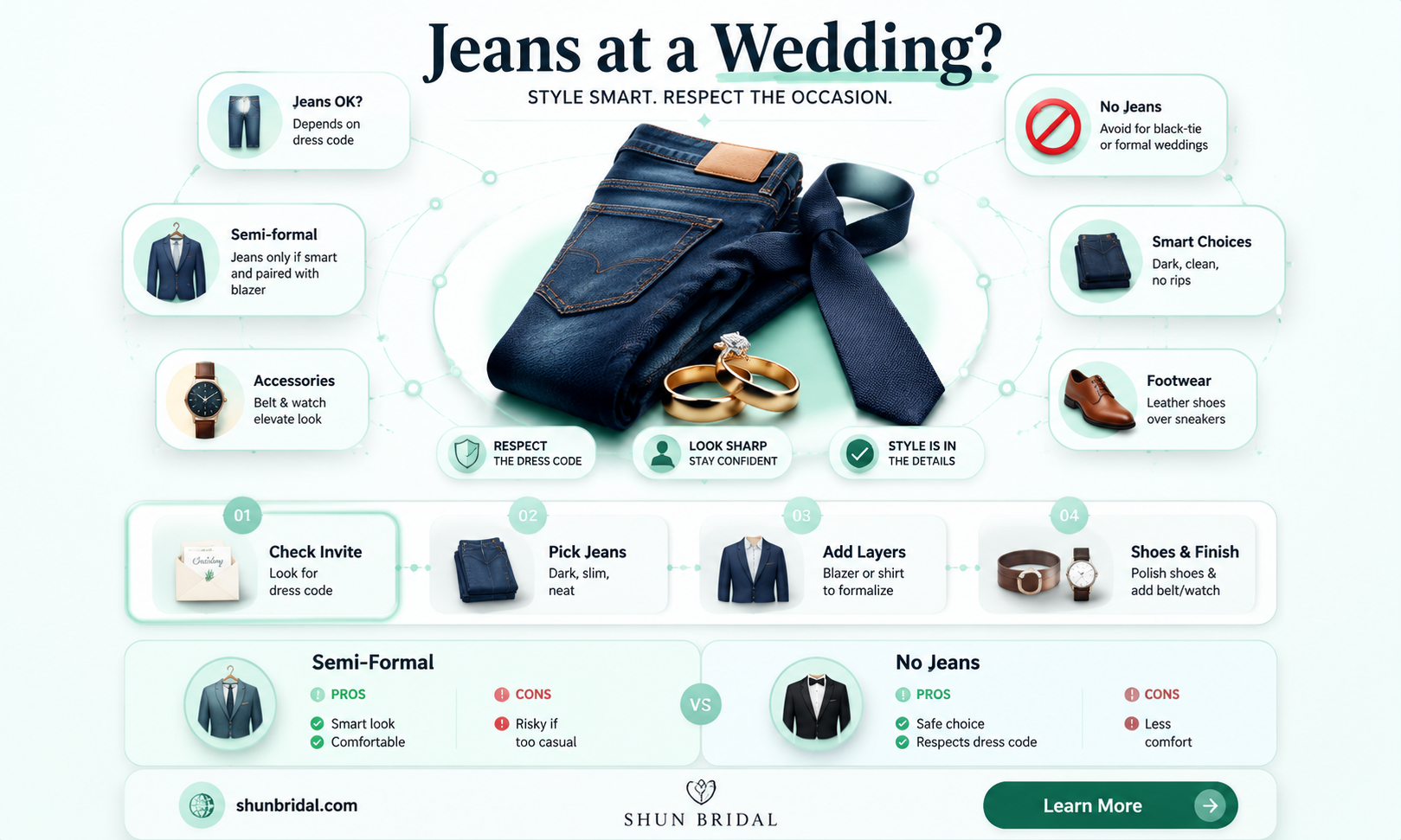 are jeans ok for semi formal wedding