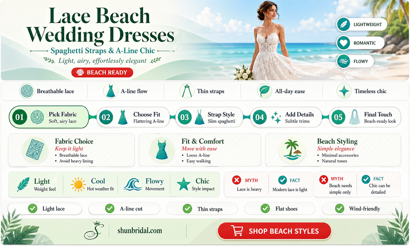 a-line spaghetti straps lace top beach wedding dresses