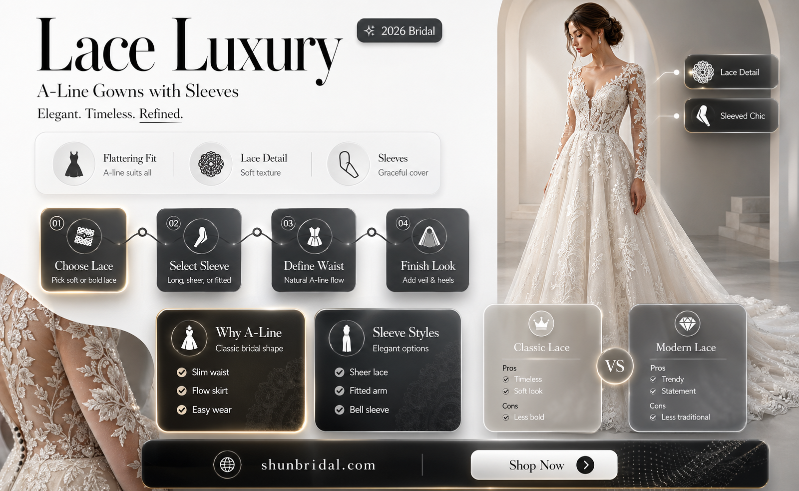 a-line lace sleeve wedding dress