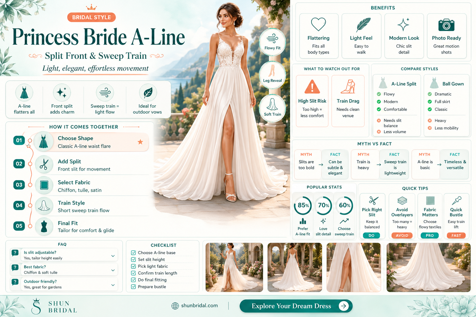a-line princess scoop sweep train wedding dresses with split front