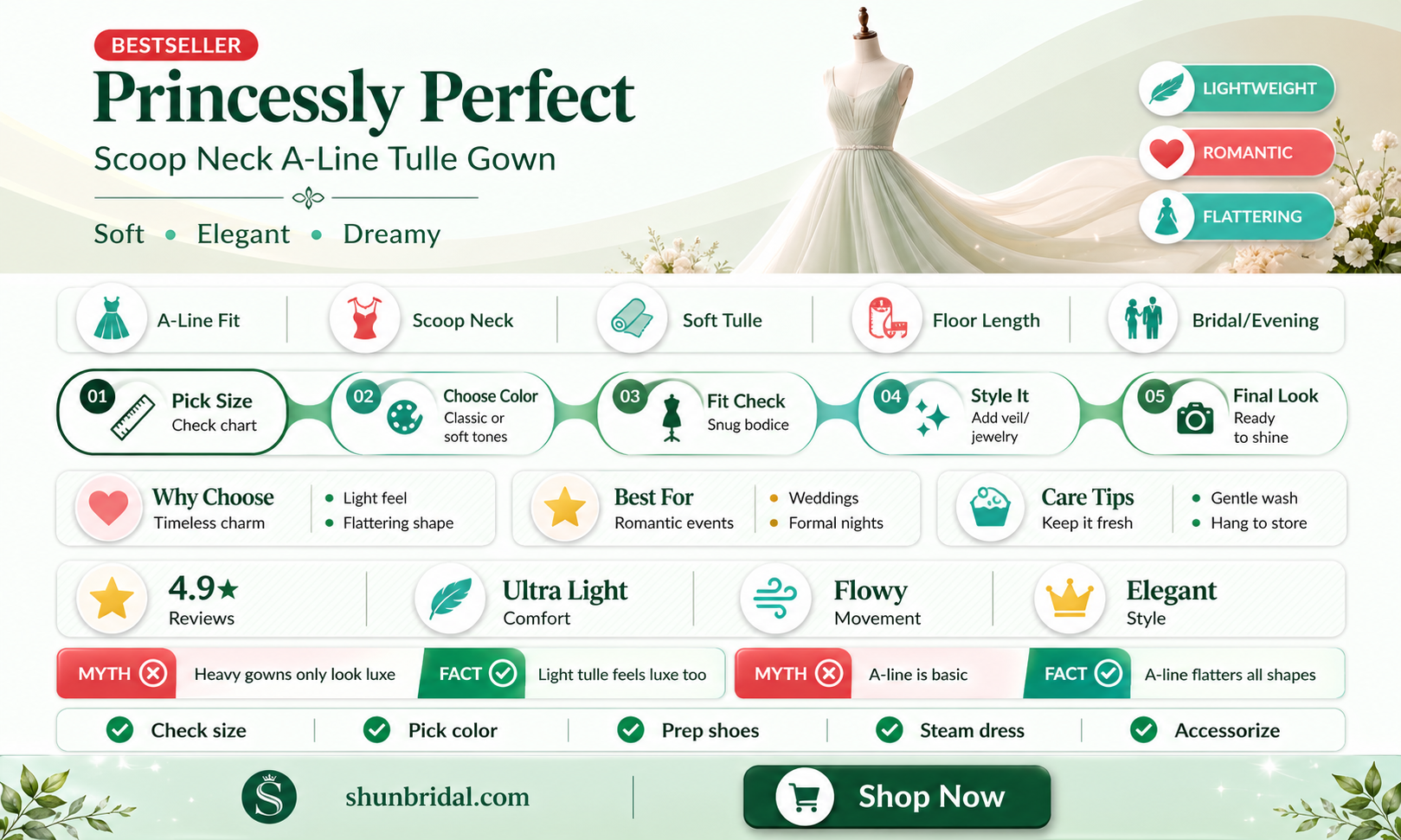 a-line princess scoop neck floor-length tulle wedding dress