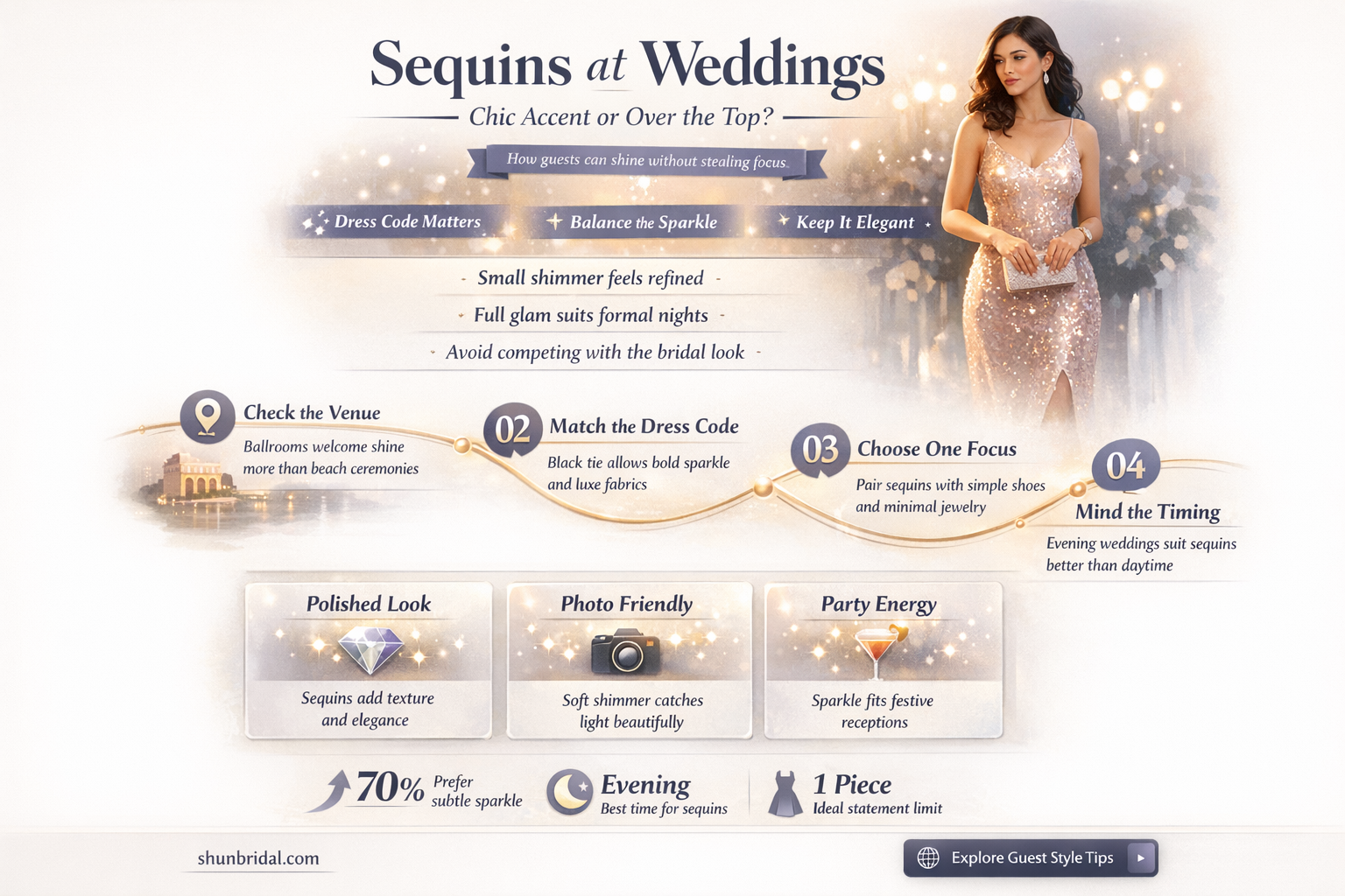 are sequins to gaudy for a wedding guest
