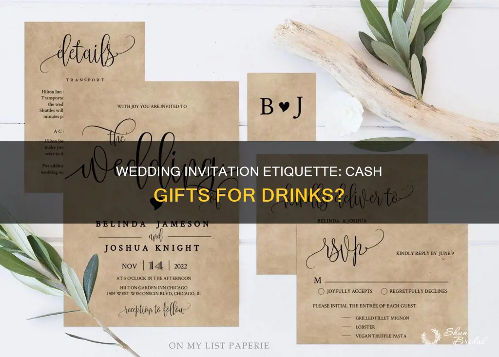 should you put cash drinks at wedding on invitations