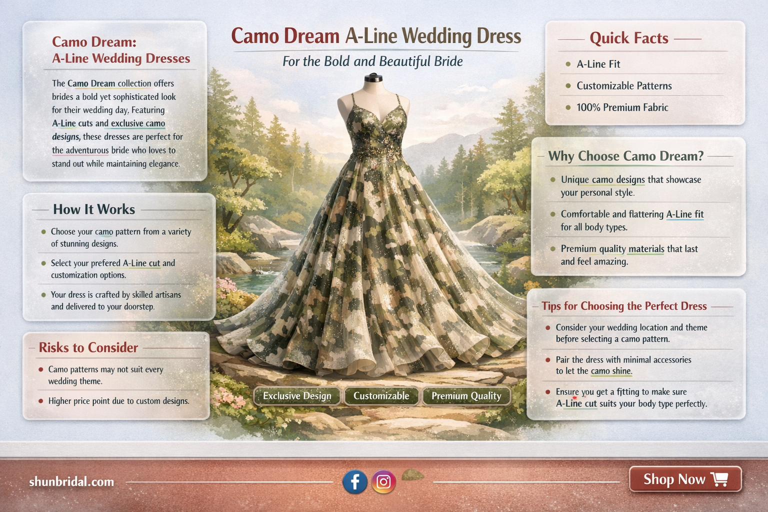 a-line camo wedding dress