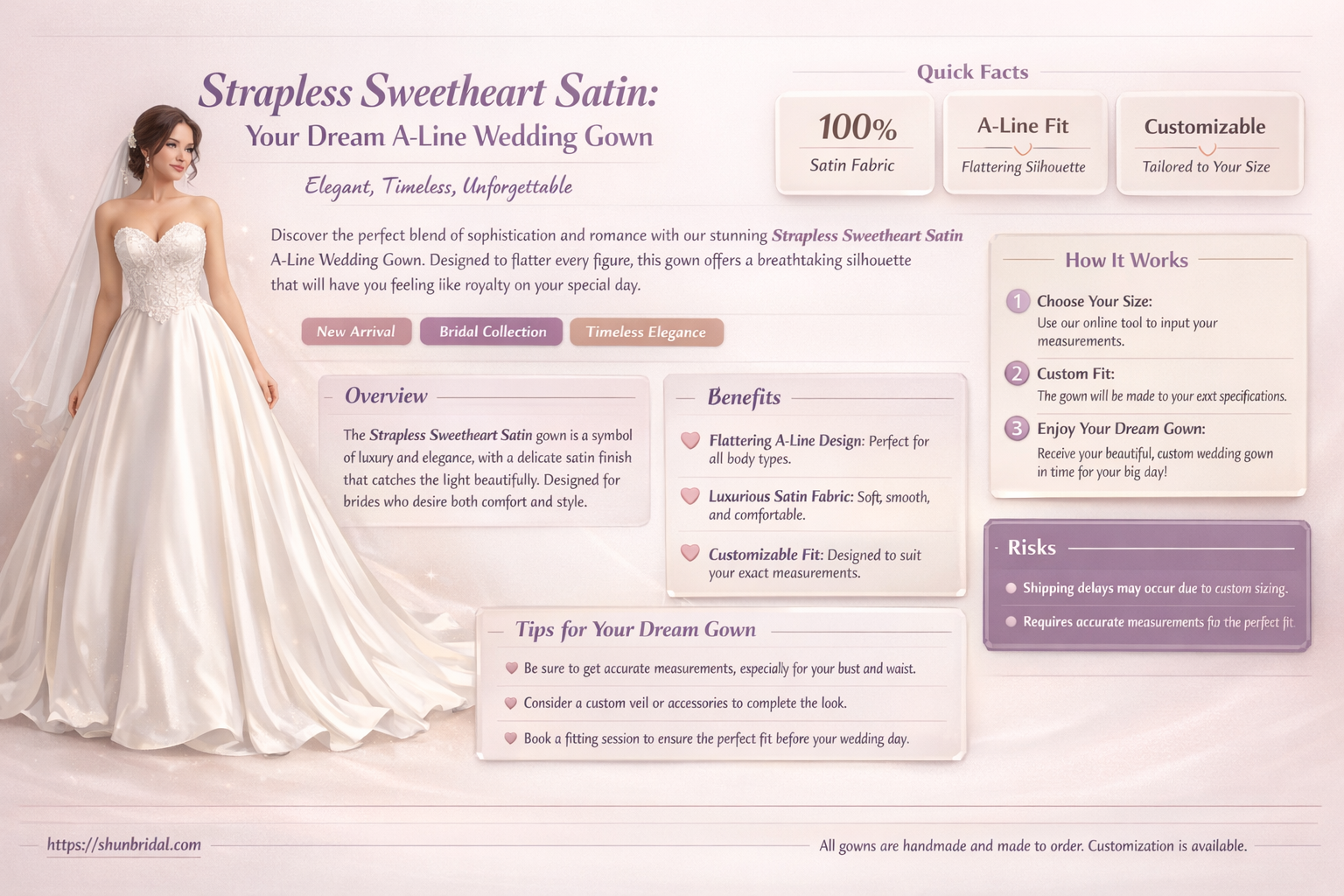 a-line ball gown strapless sweetheart satin wedding dress