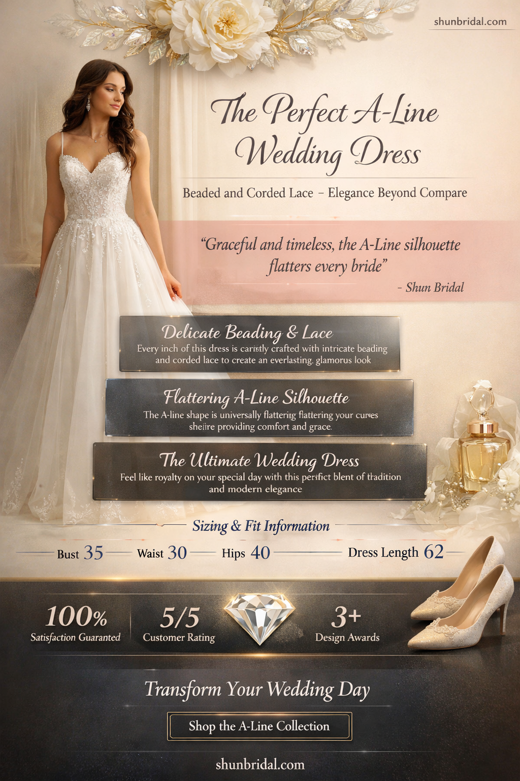 a-line allover beaded corded lace wedding dress