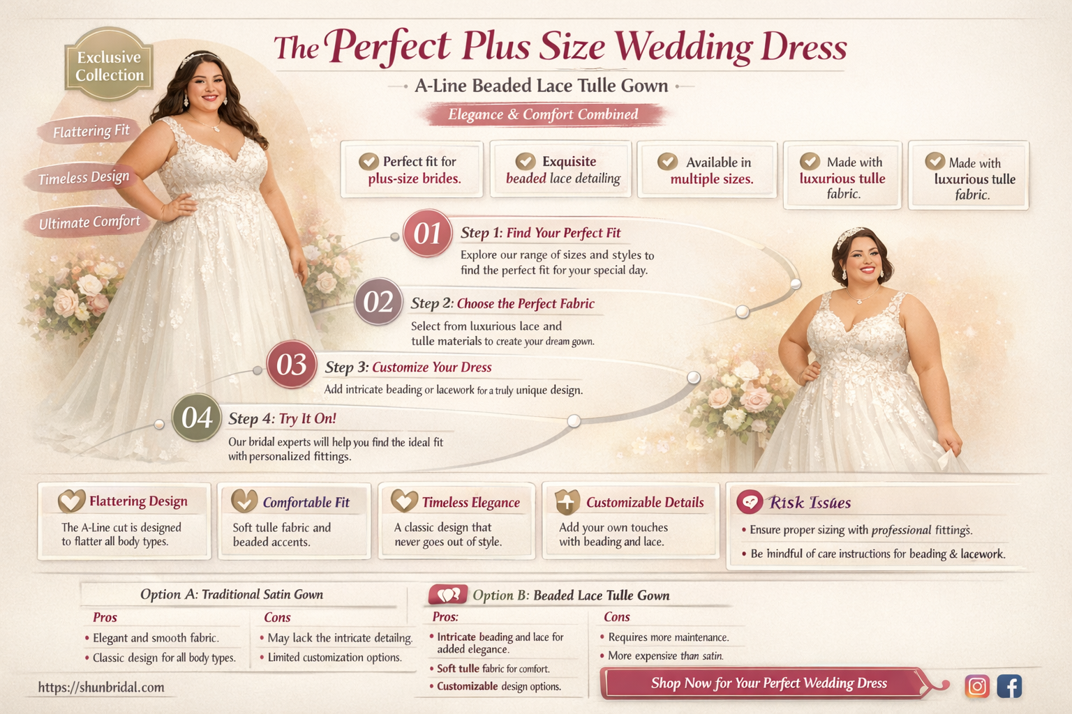 a-line beaded lace tulle plus size wedding dress