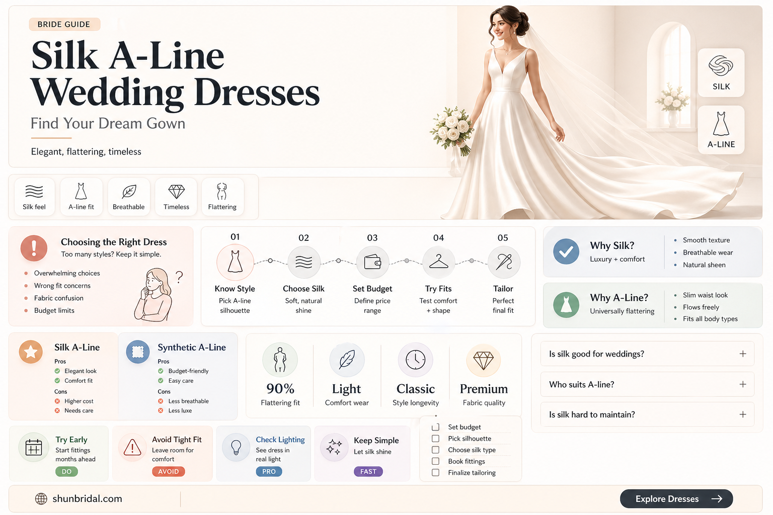 a-line silk wedding dress