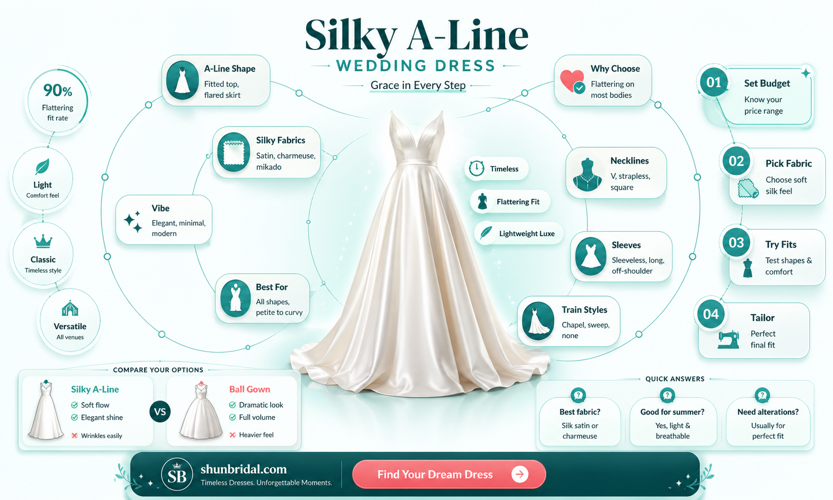 a-line silky wedding dresses