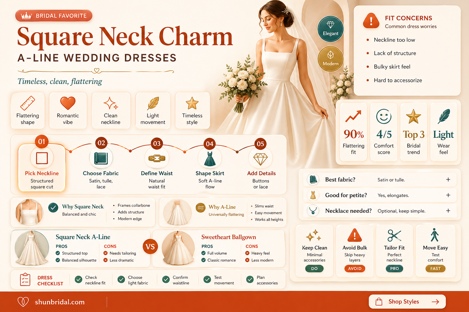 a-line square neck wedding dress