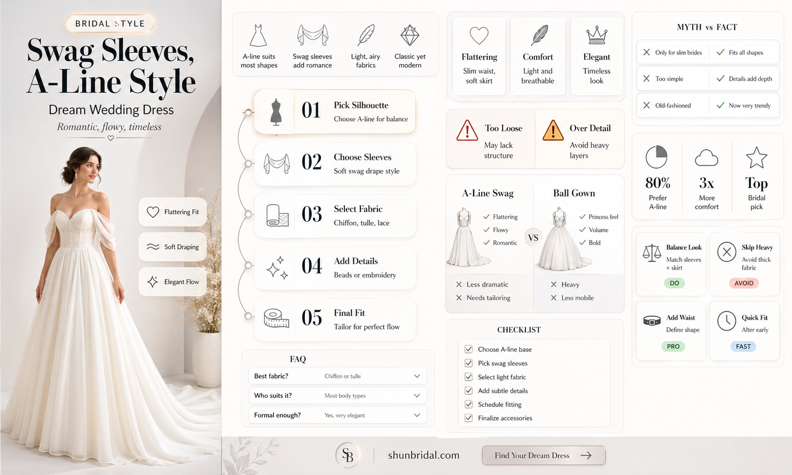 a-line swag sleeve wedding dress