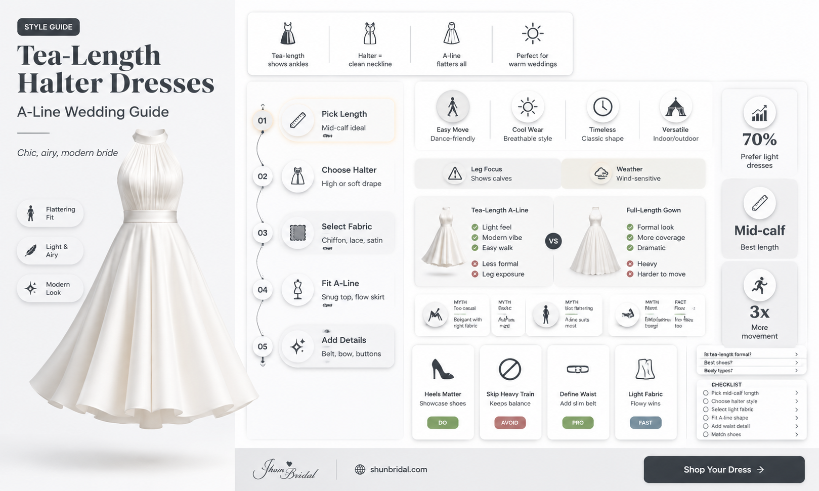 a-line halter tea length wedding dress