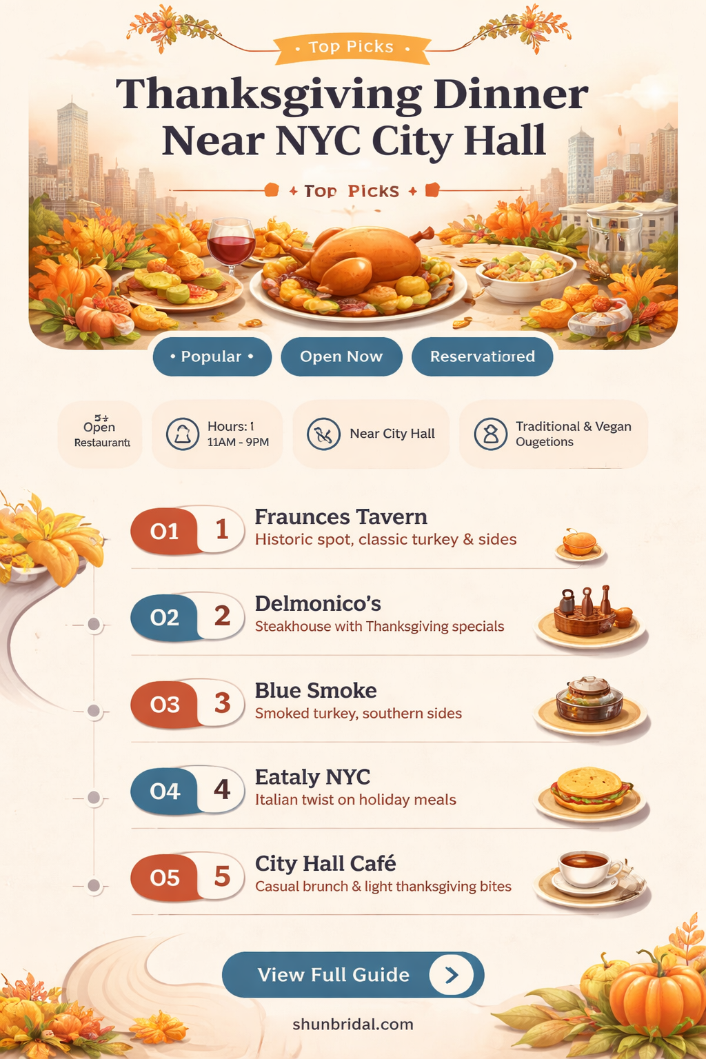 are any restaurants open thanksgiving near nyc city hall wedding