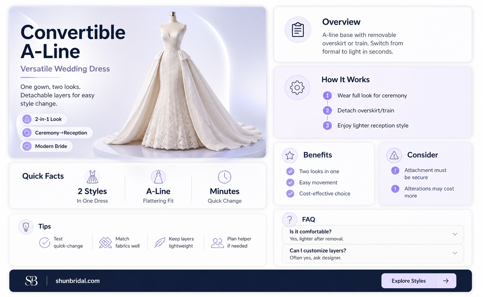 a-line convertible wedding dress