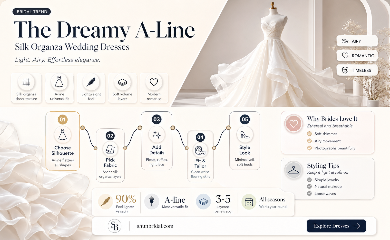 a-line silk organza wedding dress