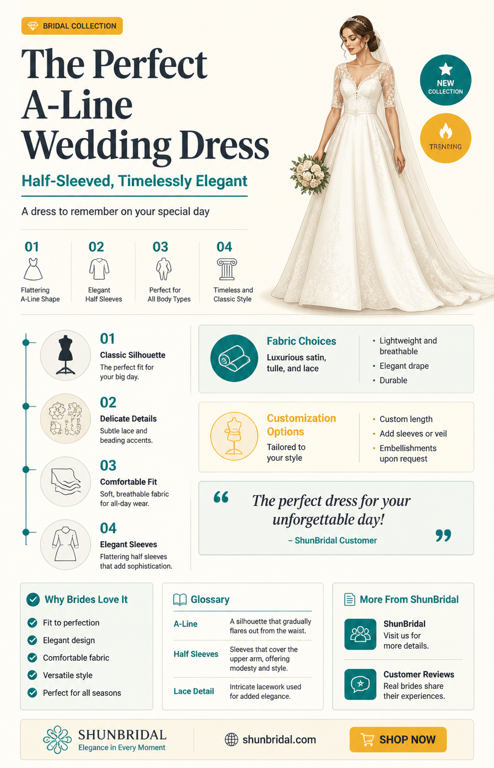 a-line wedding dress with half sleeves