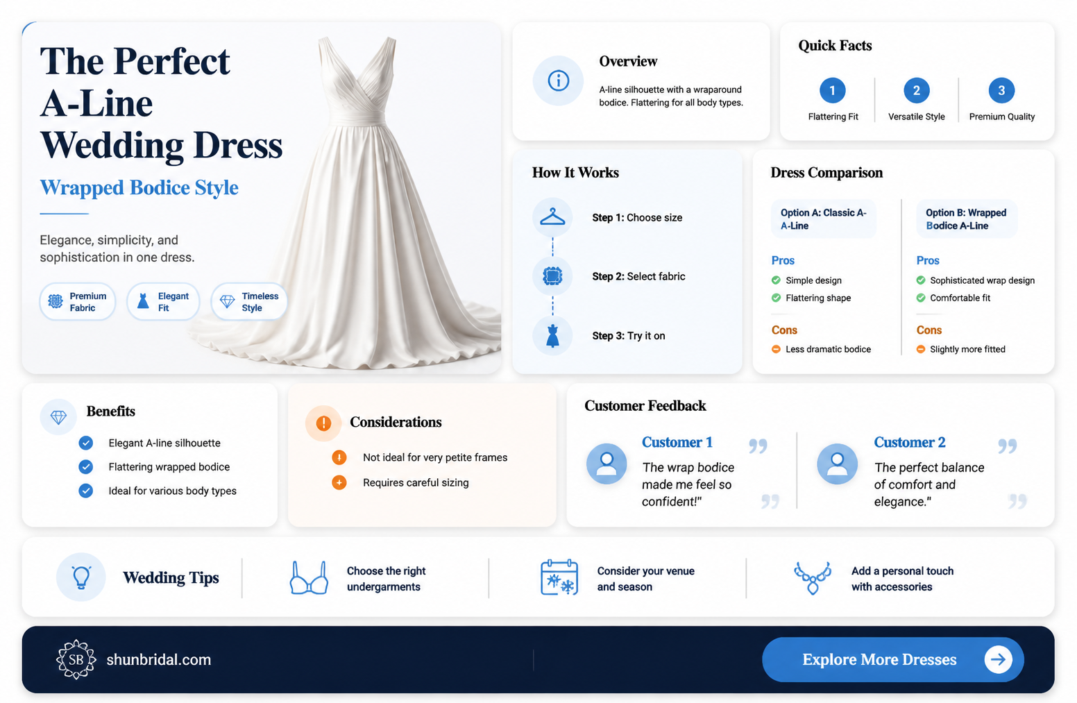 a-line wedding dress wrapped bodice