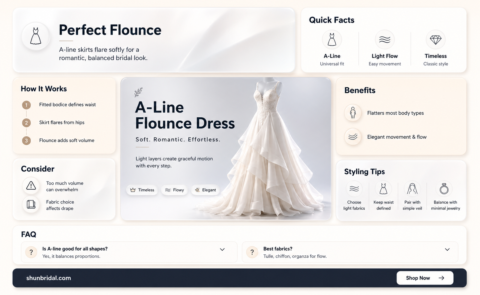 a-line flounced skirt wedding dress