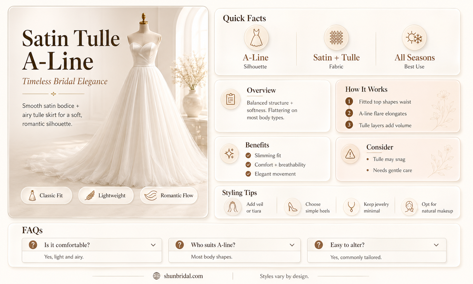 a-line satin tulle wedding dress