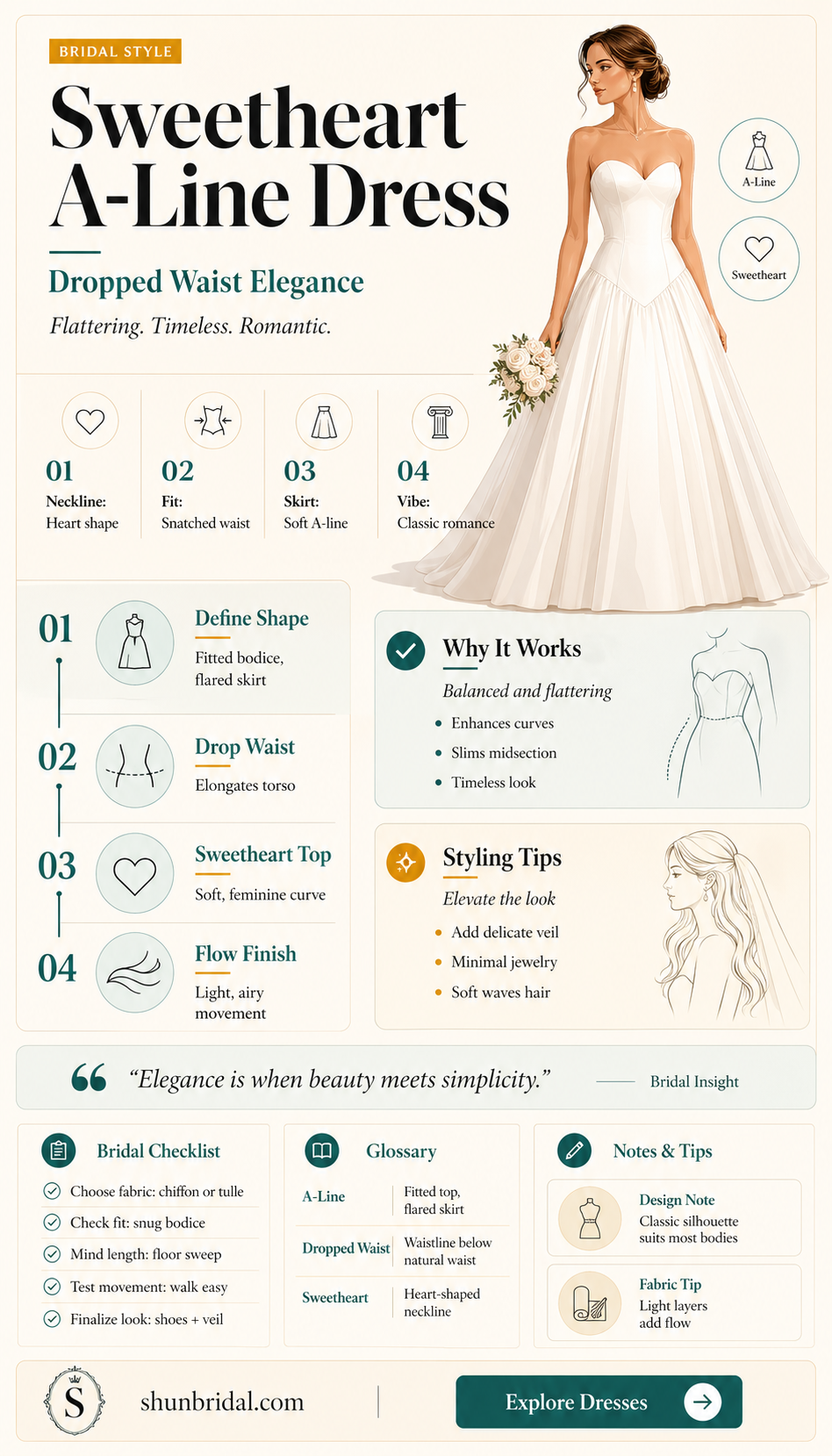a-line sweetheart dropped waist wedding dress
