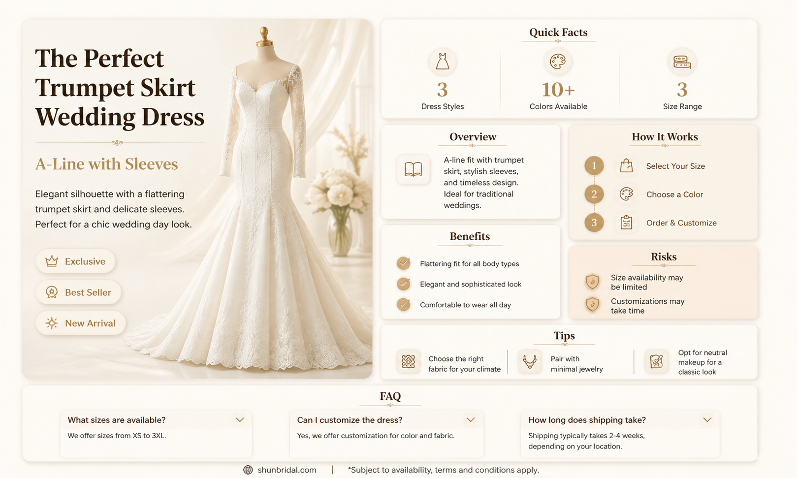 a-line trumpet skirt with sleeves wedding dress