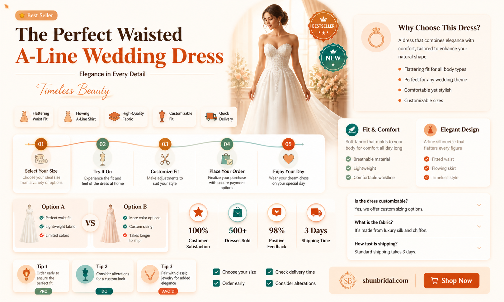 a-line wedding dress wrapped waist