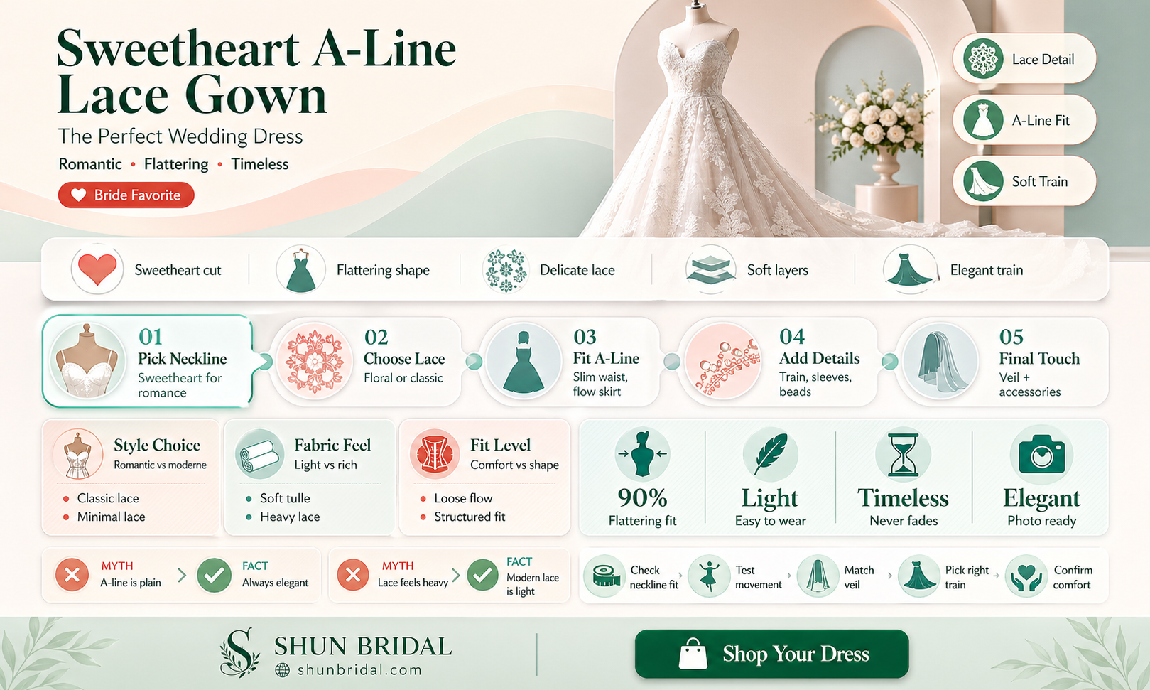 a-line sweetheart court train lace organza wedding dress