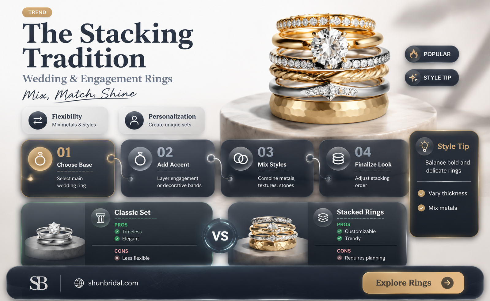 are engagement rings always stacked on wedding ring