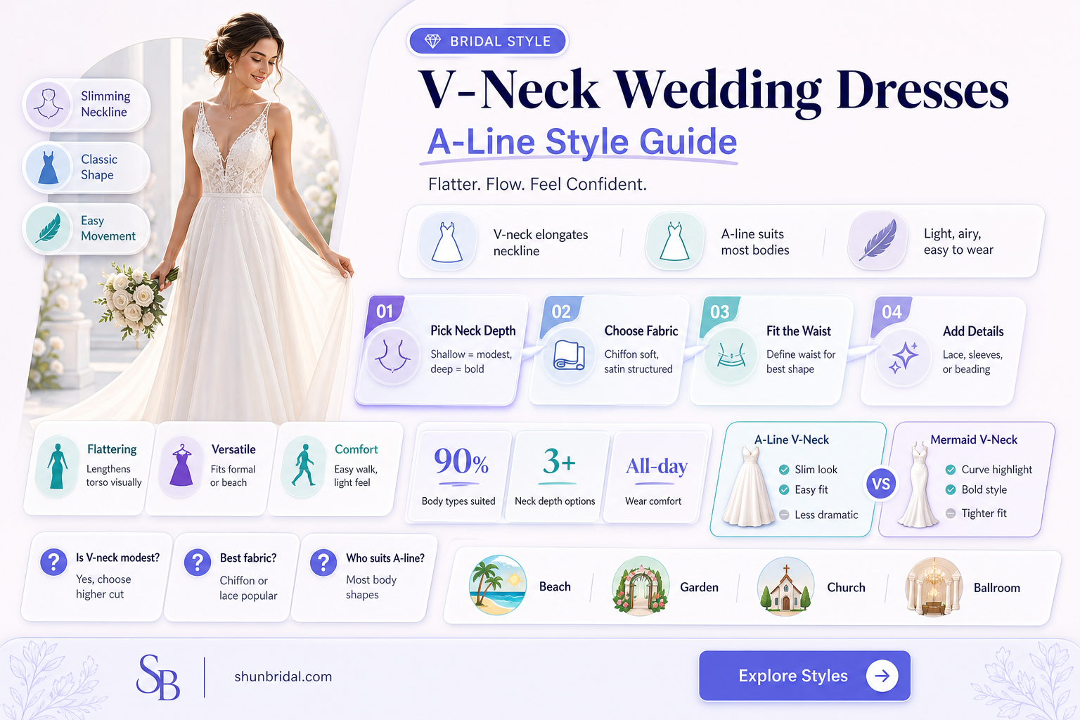 a-line v-neck wedding dress