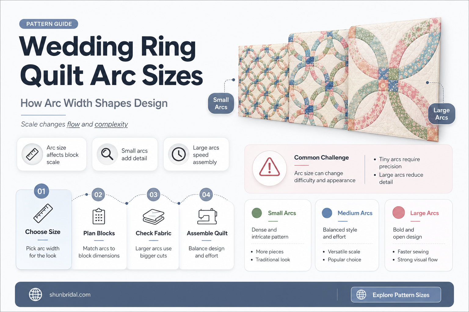 are there arc sizes for wedding ring quilt patterns