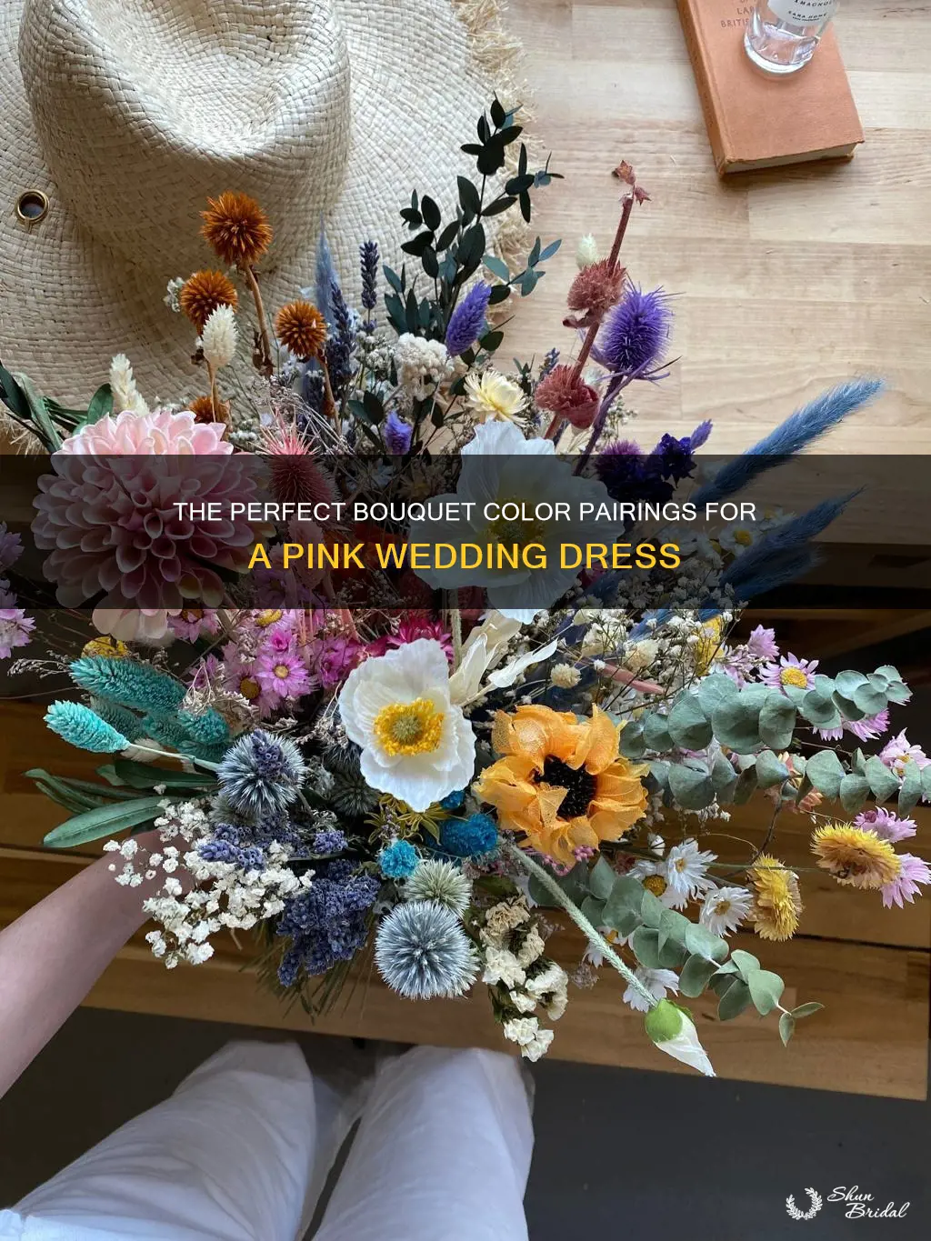 what color bouquet with pink wedding dress