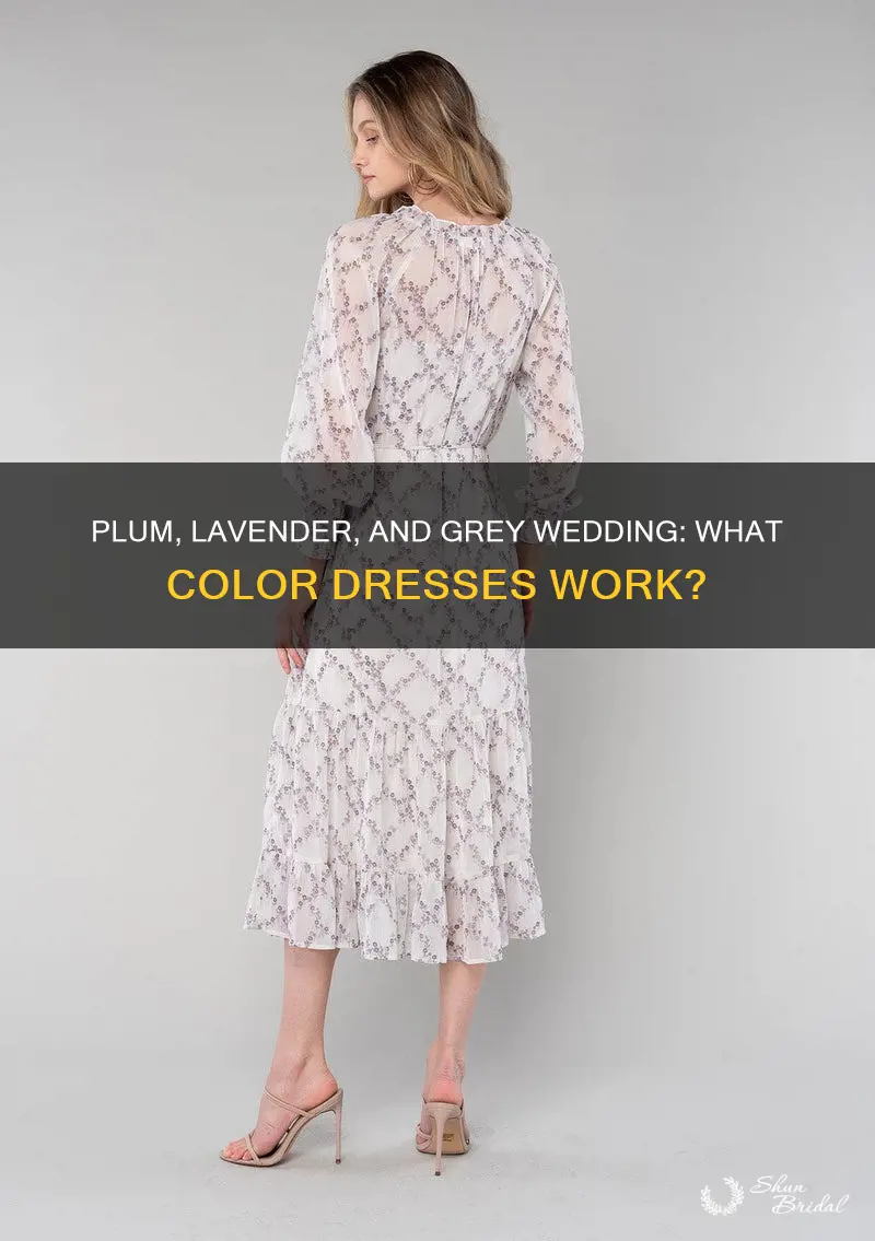 what color dresses coordinates plum lavender and grey wedding