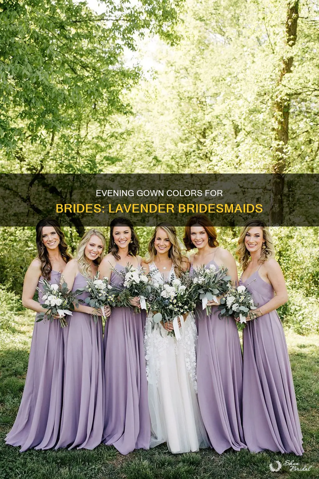 what color evening gowns for bride if bridesmaids are lavender