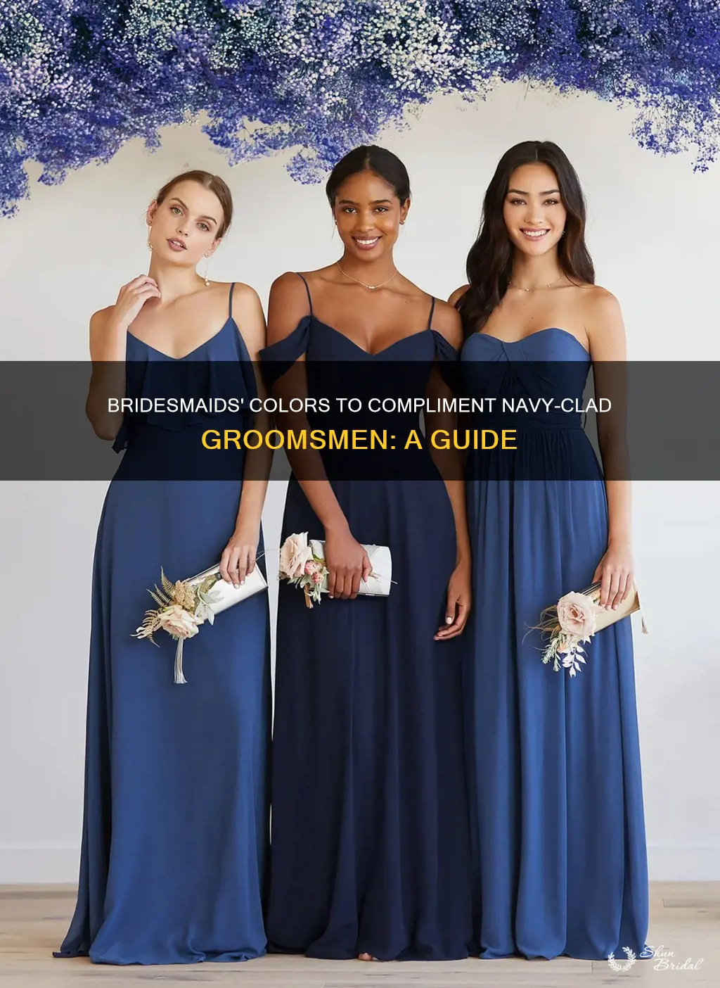 what color should bridesmaids wear if groomsmen wear navy blue