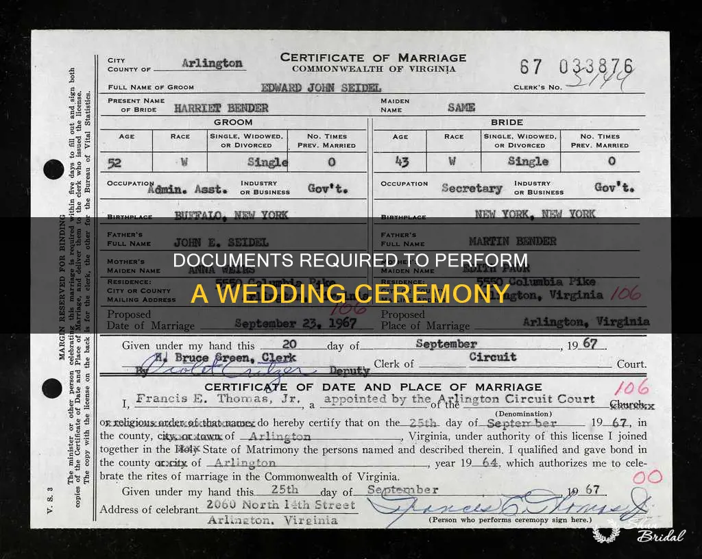 what documents do you need to perform a wedding