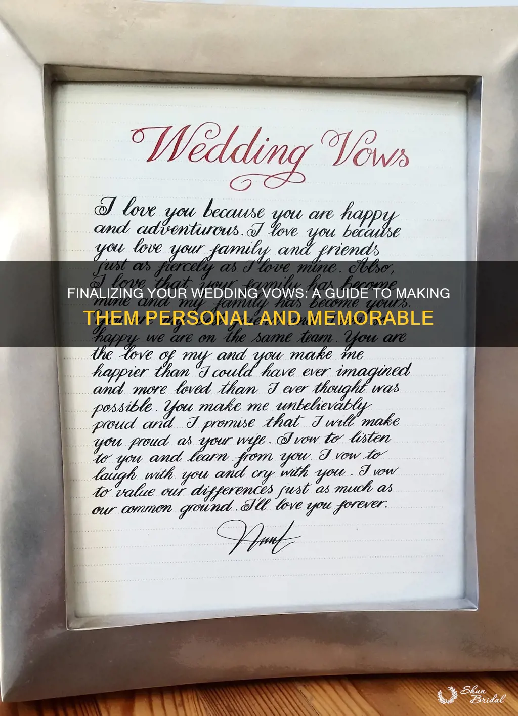 what does it mean to finalize wedding vowas