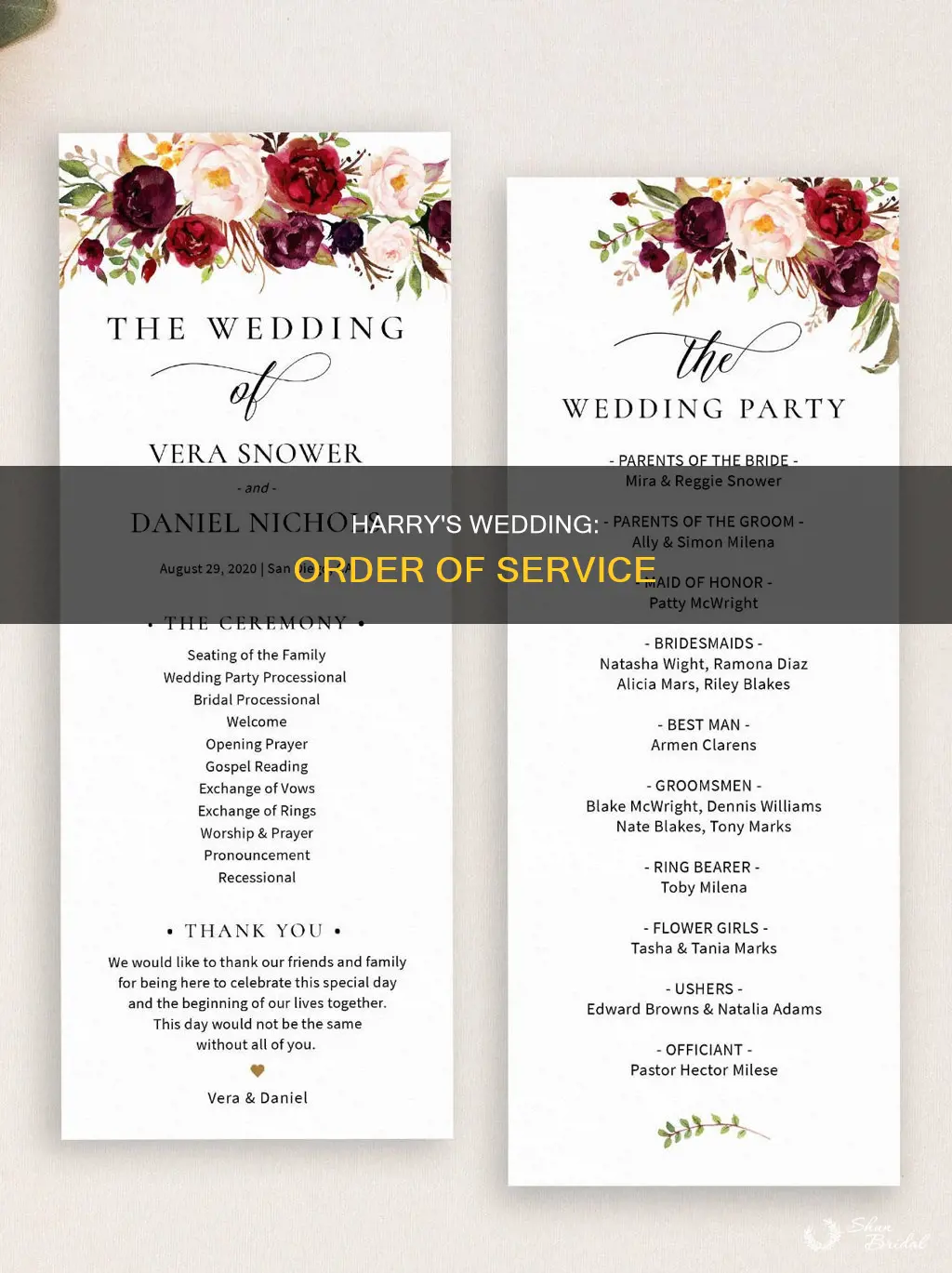 what is the order o service program for harrys wedding