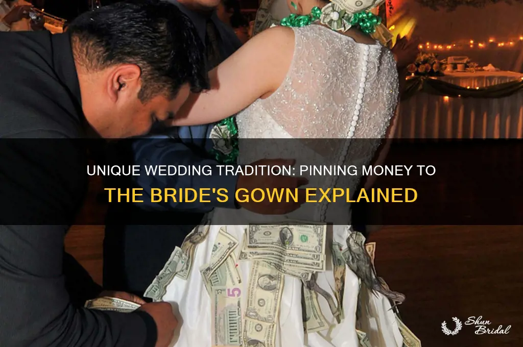 what kind of wedding pins money to the brides gown