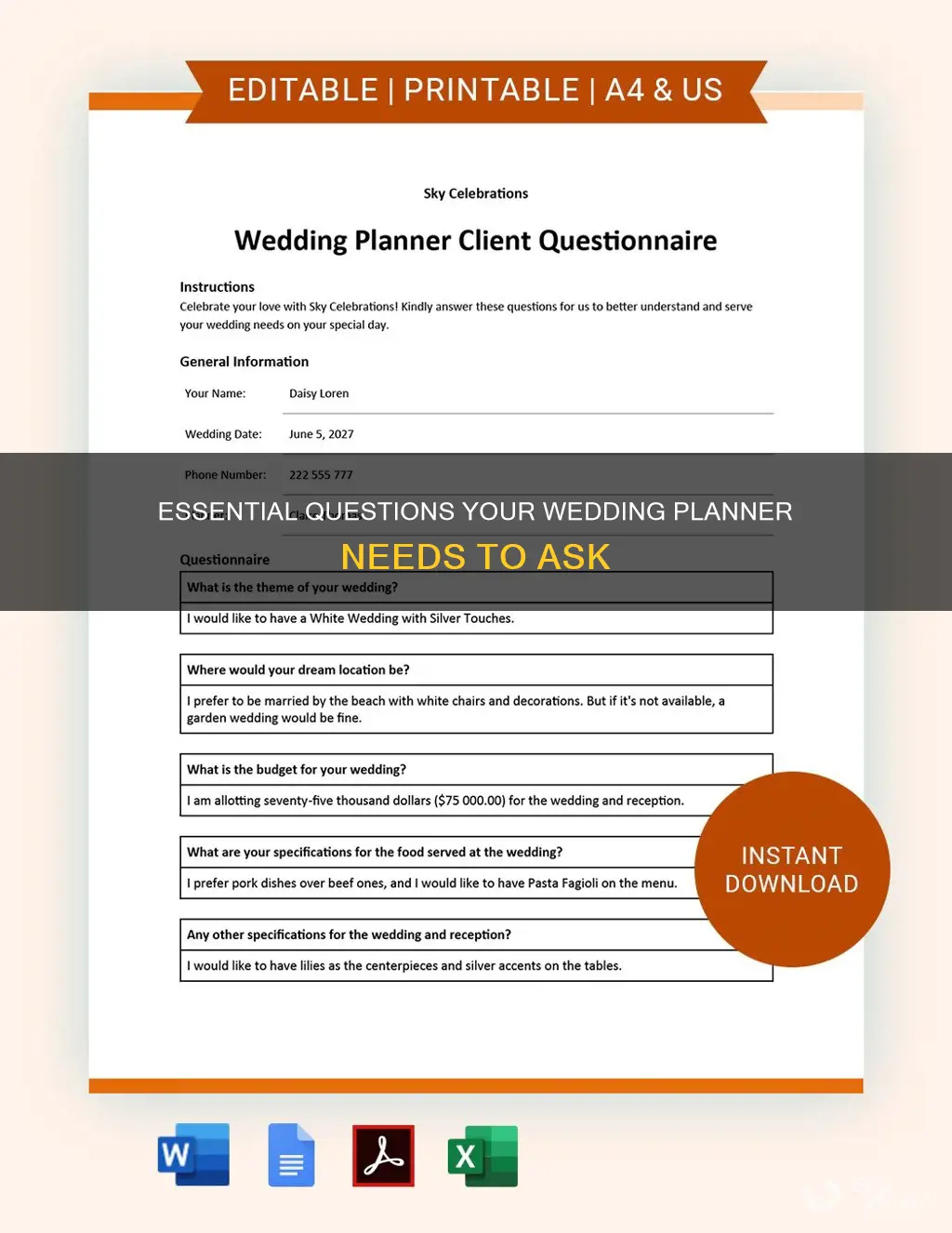 what questions does a wedding planner ask their client