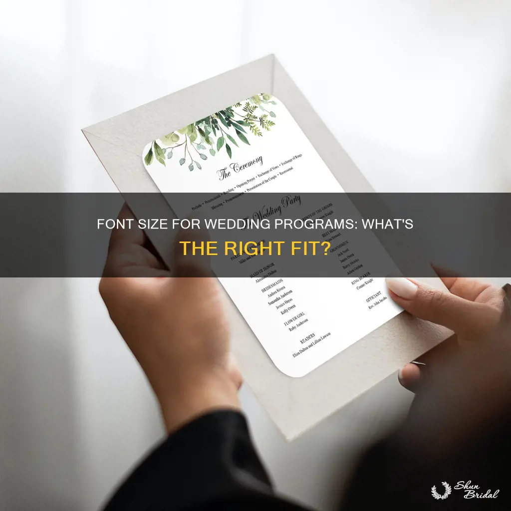 what size font should be used in wedding programs