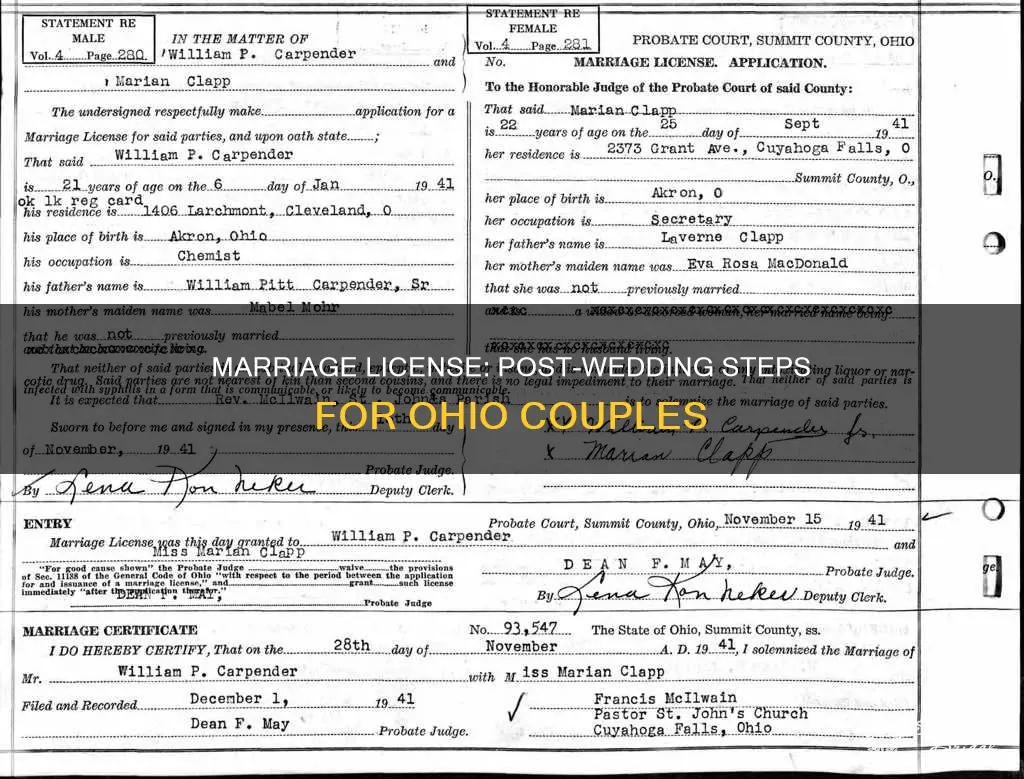 what to do with marriage license after wedding ohio