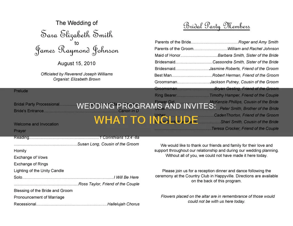 what to put on wedding programs and invitations in one