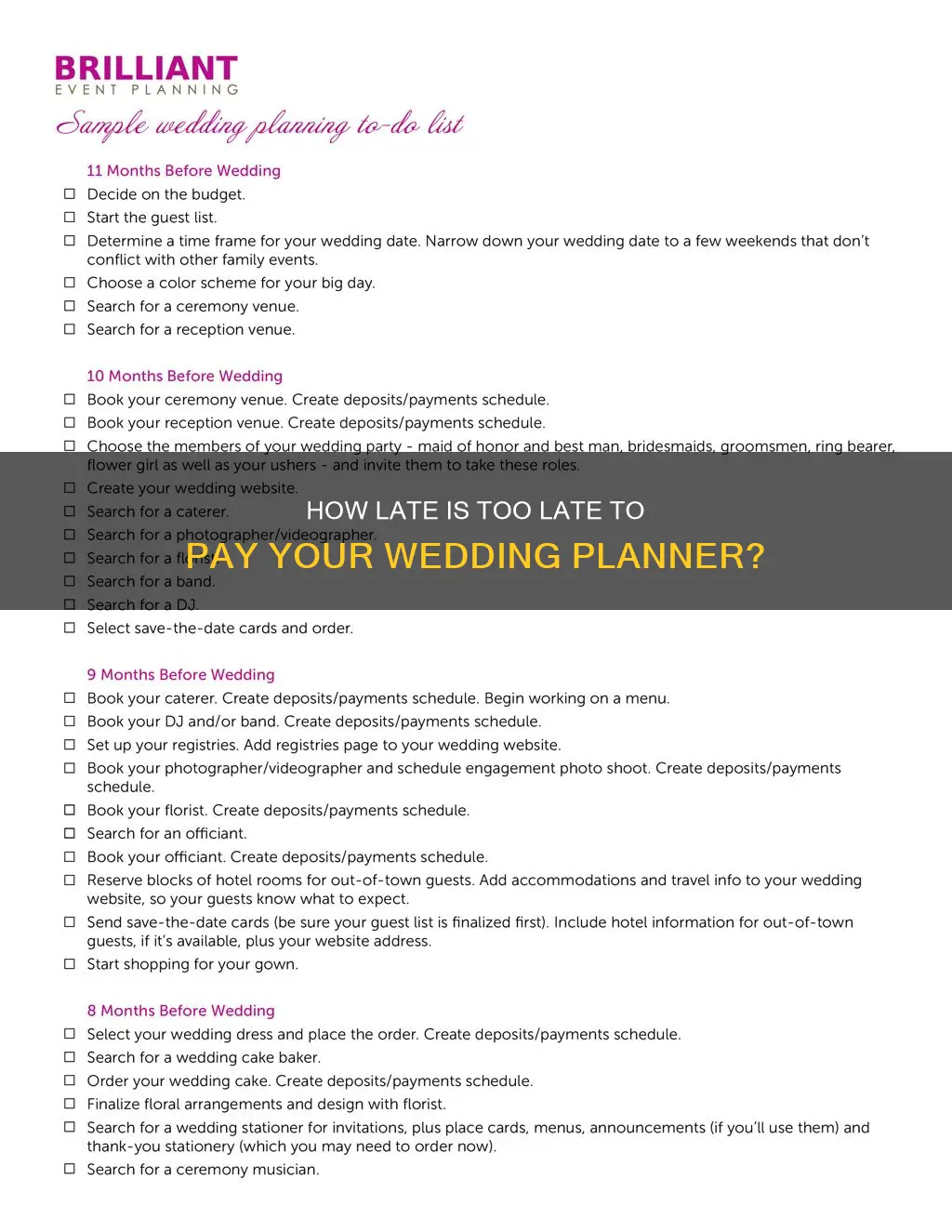 when should payment be due wedding planner