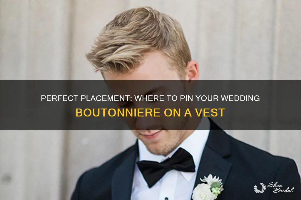 where does my wedding boutonniere go on a vest