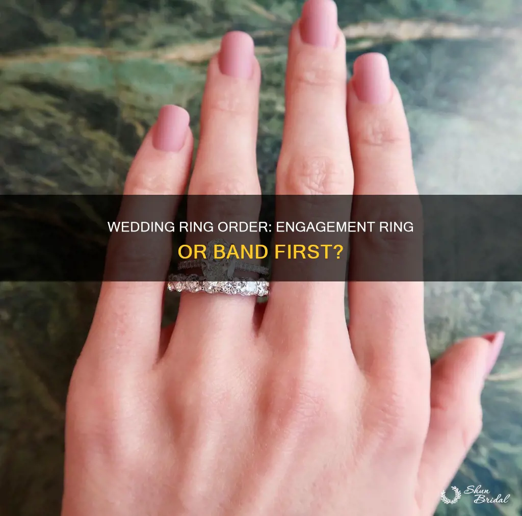 which goes to the outside wedding band or engagement ring